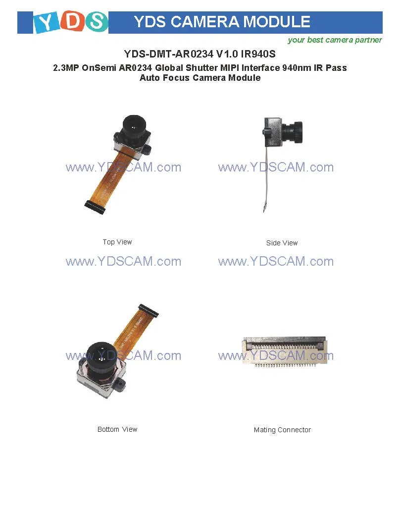 Yds-Dmt-Ar0234 V1.0 IR940s 2.3MP Ar0234 Global Shutter Mipi Interface 940nm IR Pass Global Shutter Auto Focus Camera Module